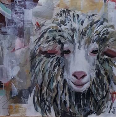 Pintura titulada "Smiling Sheep" por Anya Komaristaia-Dumouchel, Obra de arte original, Acrílico