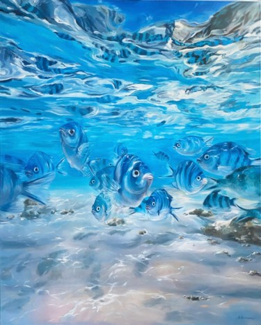 「Характерные рыбы」というタイトルの絵画 Анна Костинаによって, オリジナルのアートワーク, オイル