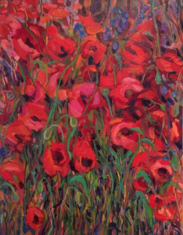 Peinture intitulée "Field of poppies" par Anyck Alvarez Kerloch, Œuvre d'art originale, Acrylique