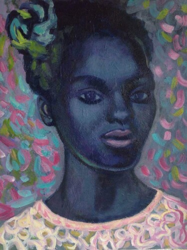 Peinture intitulée "Girl with flower in…" par Anyck Alvarez Kerloch, Œuvre d'art originale, Acrylique