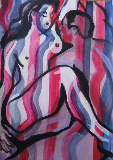 Malerei mit dem Titel "Loving couple" von Anyck Alvarez Kerloch, Original-Kunstwerk, Acryl