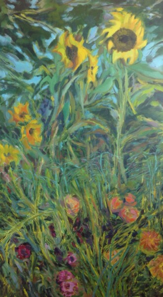 Malerei mit dem Titel "Sunflowers in the w…" von Anyck Alvarez Kerloch, Original-Kunstwerk, Acryl