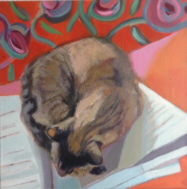 Painting titled "Le chat qui savait…" by Anyck Alvarez Kerloch, Original Artwork, Acrylic