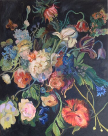 Painting titled "Flowers on Black" by Anyck Alvarez Kerloch, Original Artwork, Acrylic