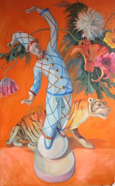 Painting titled "Arlequin et Fleurs" by Anyck Alvarez Kerloch, Original Artwork, Acrylic