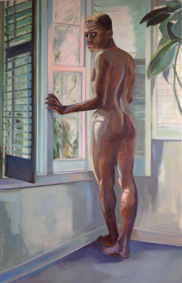Malarstwo zatytułowany „Man at Window” autorstwa Anyck Alvarez Kerloch, Oryginalna praca, Akryl