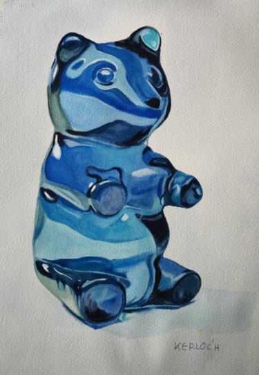 Malerei mit dem Titel "Blue Gummy Bear" von Anyck Alvarez Kerloch, Original-Kunstwerk, Aquarell