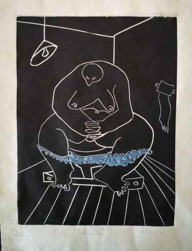 Gravures & estampes intitulée "Méditation" par Anyck Alvarez Kerloch, Œuvre d'art originale, Linogravures