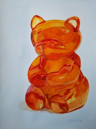 Pittura intitolato "Orange Gummy Bear" da Anyck Alvarez Kerloch, Opera d'arte originale, Acquarello