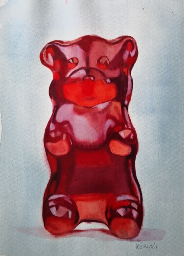 Картина под названием "Red Gummy Bear" - Anyck Alvarez Kerloch, Подлинное произведение искусства, Акварель