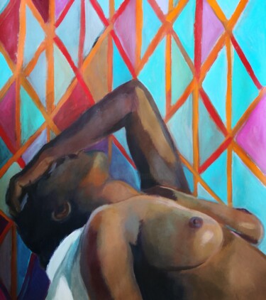 Картина под названием "Reclining Nude" - Anyck Alvarez Kerloch, Подлинное произведение искусства, Акрил