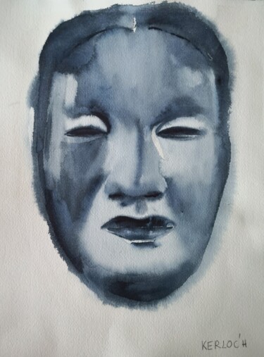 Pittura intitolato "Noh Mask #1" da Anyck Alvarez Kerloch, Opera d'arte originale, Acquarello