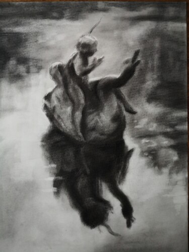 Drawing titled "Reflections on Pond" by Anyck Alvarez Kerloch, Original Artwork, Charcoal