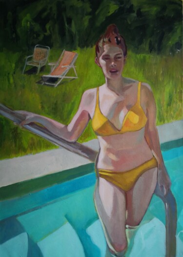 Malerei mit dem Titel "Yellow Bikini" von Anyck Alvarez Kerloch, Original-Kunstwerk, Acryl