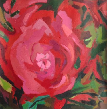 Peinture intitulée "Rose Rouge" par Anyck Alvarez Kerloch, Œuvre d'art originale, Acrylique