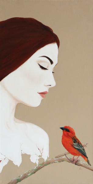 Painting titled "Le Cardinal" by Anyse Alagama, Original Artwork, Oil