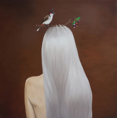 Peinture intitulée "Le bulbul orphée" par Anyse Alagama, Œuvre d'art originale, Huile