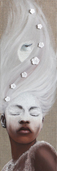 Картина под названием "L'oiseau blanc" - Anyse Alagama, Подлинное произведение искусства, Масло