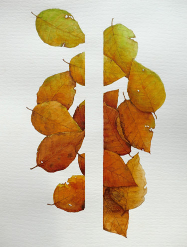 Dessin intitulée "Les feuilles de Hêt…" par Anyse Alagama, Œuvre d'art originale, Aquarelle