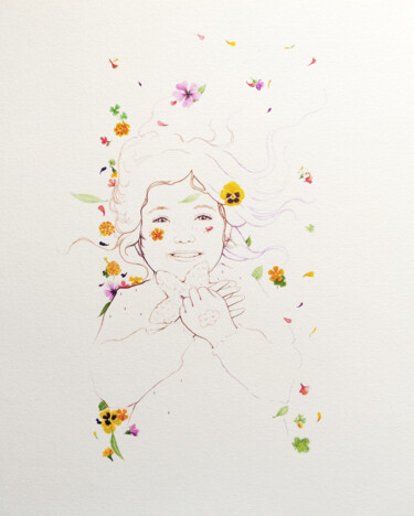 Desenho intitulada "Avec les fleurs" por Anyse Alagama, Obras de arte originais, Acrílico