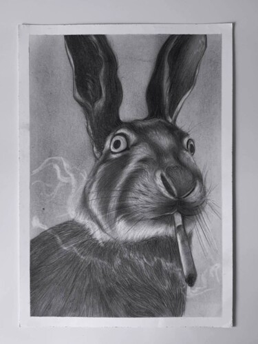 图画 标题为“Заяц с сигаретой ри…” 由Анжела Карпова, 原创艺术品, 铅笔