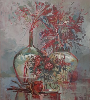 Painting titled "Осень в стеклянных…" by Anzelika Kondracionova, Original Artwork, Acrylic Mounted on Wood Stretcher frame