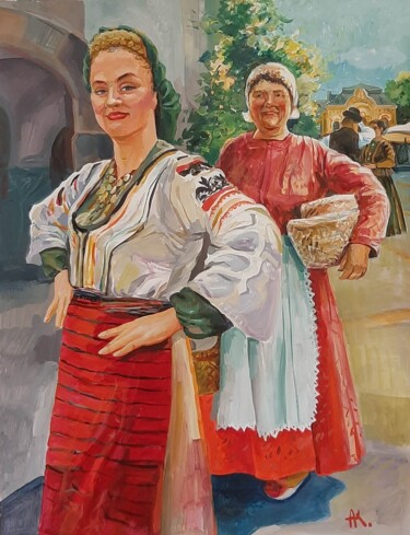 Painting titled "Праздник в городе" by Anzelika Kondracionova, Original Artwork, Watercolor