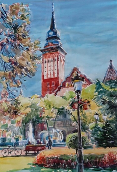 Картина под названием "Мой город" - Анжелика Кондрационова, Подлинное произведение искусства, Акварель Установлен на картон