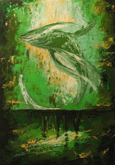 Painting titled "Green whale" by Anzhela Bagramyan, Original Artwork, Acrylic
