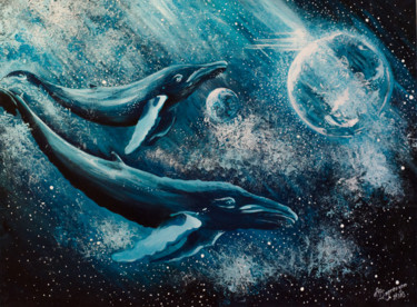 Картина под названием "Cosmic whales" - Anzhela Bagramyan, Подлинное произведение искусства, Акрил