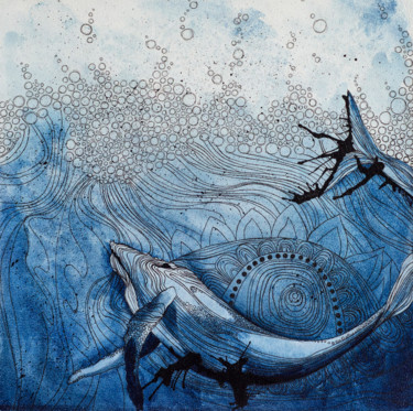 Картина под названием "Blue whale" - Anzhela Bagramyan, Подлинное произведение искусства, Акрил