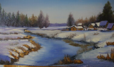 Painting titled "Winter comes" by Anzhelika Izzi, Original Artwork, Oil Mounted on Wood Panel