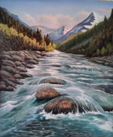 Painting titled "Folow the river" by Anzhelika Izzi, Original Artwork, Oil