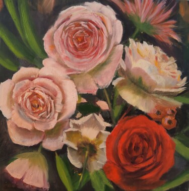 Painting titled "Roses from my garde…" by Anzhelika Izzi, Original Artwork, Oil