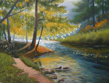 Painting titled "Magic river. Sunny…" by Anzhelika Izzi, Original Artwork, Oil