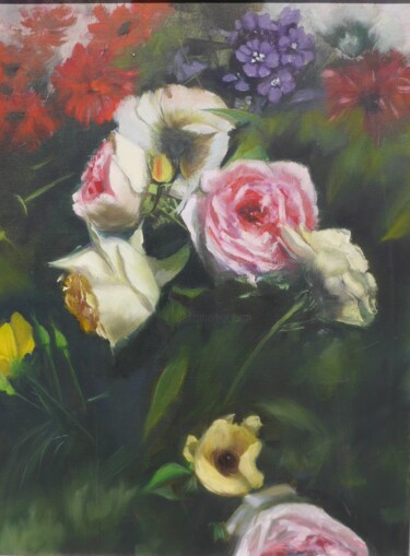 Painting titled "Floral Painting Sti…" by Anzhelika Izzi, Original Artwork, Oil Mounted on Wood Stretcher frame