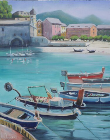 Pittura intitolato "Portofino painting,…" da Anzhelika Izzi, Opera d'arte originale, Olio
