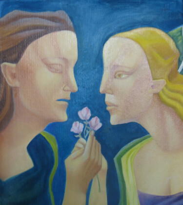 Painting titled "Romeo and Juliet" by Anzhella Shmidtkhen, Original Artwork, Oil Mounted on Other rigid panel
