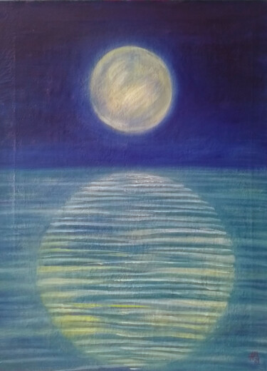 Painting titled "Lunar landscape" by Anzhella Shmidtkhen, Original Artwork, Oil Mounted on Wood Stretcher frame