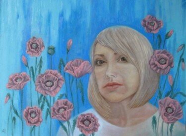 Картина под названием "Девушка с лиловыми…" - Anzhella Shmidtkhen, Подлинное произведение искусства, Масло Установлен на Дер…