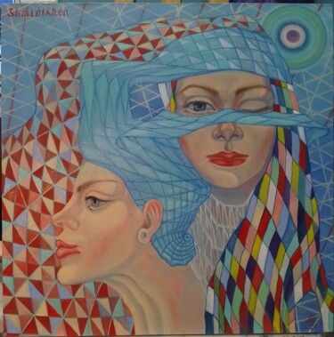 Painting titled "Duality" by Anzhella Shmidtkhen, Original Artwork, Oil Mounted on Wood Stretcher frame