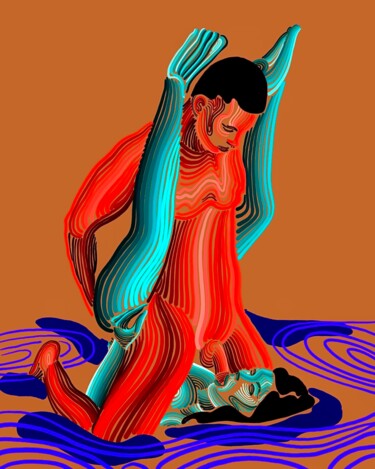 Painting titled "erotic 8" by Anzor Valetov, Original Artwork, 2D Digital Work Mounted on Wood Stretcher frame