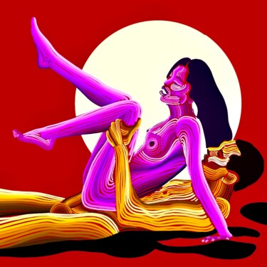 Drawing titled "erotic 10" by Anzor Valetov, Original Artwork, Digital Painting Mounted on Wood Stretcher frame