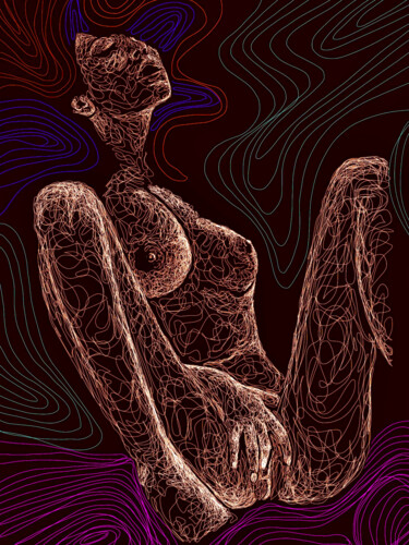 Painting titled "line erotic 7" by Anzor Valetov, Original Artwork, Digital Painting Mounted on Wood Stretcher frame