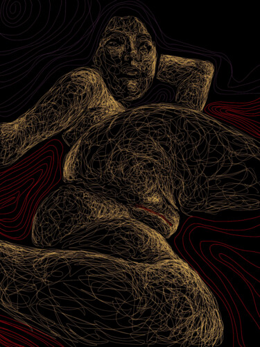 Painting titled "line erotic 8" by Anzor Valetov, Original Artwork, Digital Painting Mounted on Wood Stretcher frame