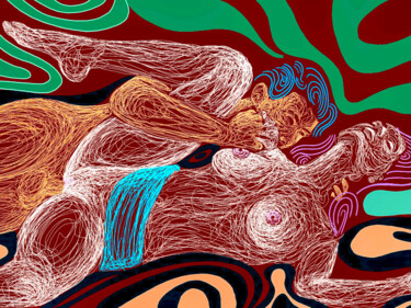 Painting titled "line erotic 5" by Anzor Valetov, Original Artwork, 2D Digital Work Mounted on Wood Stretcher frame