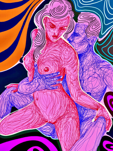 Malerei mit dem Titel "line erotic 10" von Anzor Valetov, Original-Kunstwerk, Digitale Malerei Auf Keilrahmen aus Holz monti…