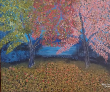 Peinture intitulée "Soirée d'automne" par Marion Myriam, Œuvre d'art originale, Huile