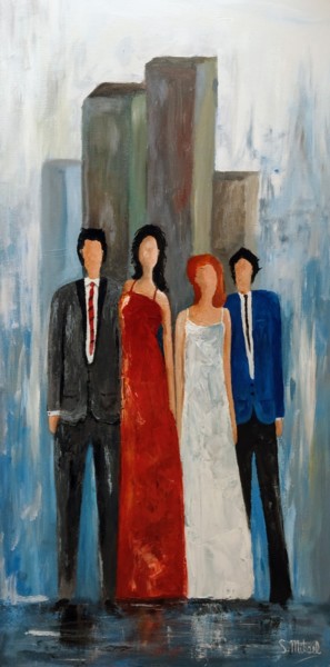 Painting titled "PEOPLE 2" by Michael Aoun, Original Artwork, Acrylic Mounted on Wood Stretcher frame