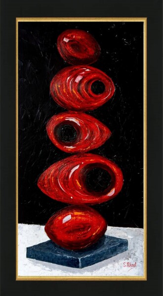 Painting titled "The Red Statue" by Michael Aoun, Original Artwork, Oil
